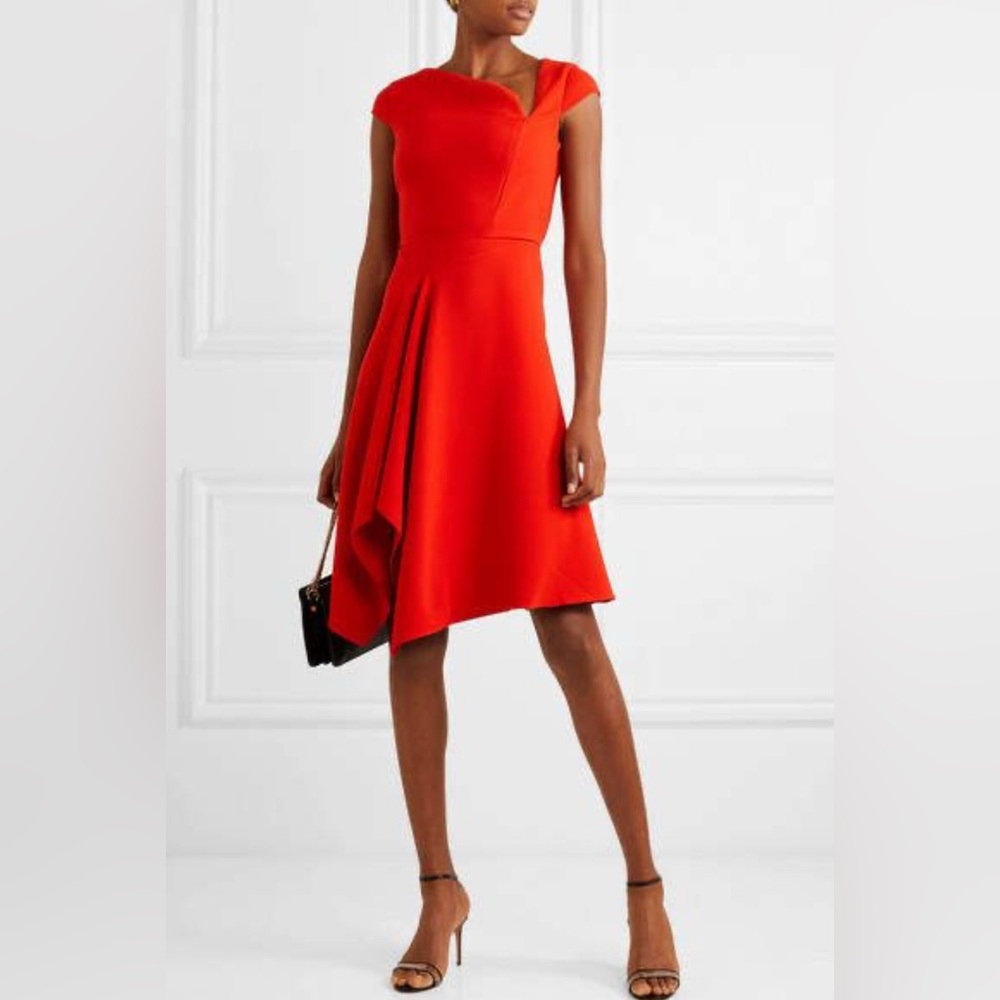Roland Mouret Augustus Draped Crepe Dress In Red. Size 12